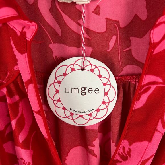NEW Umgee Collared Tiered Midi Dress Size Small Red Pink Short Sleeve Split Neck - Picture 4 of 9